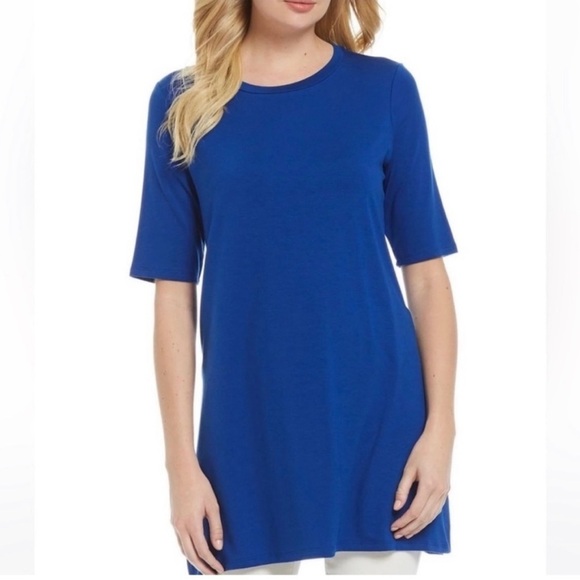 Eileen Fisher Tops - Eileen Fisher Short Sleeve Round Neck Tencel Royal Blue Tunic Medium New